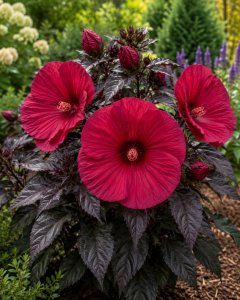 Hibiskus Bagienny Holy Grail P9 sadzonka 0,5l - niezwykły kontrast koloru liści i kwiatów